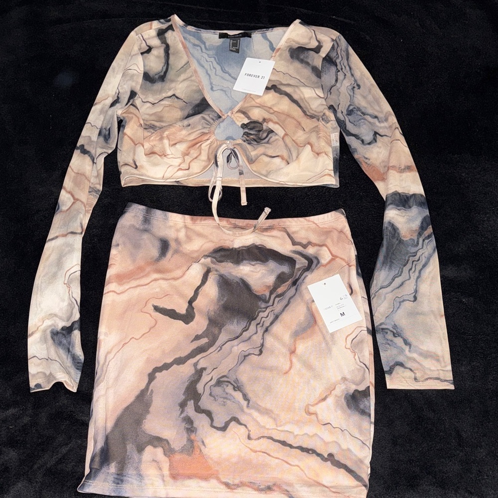 Forever 21 Marble-Print Mini Skirt in Tan ,black & Gray Swirl